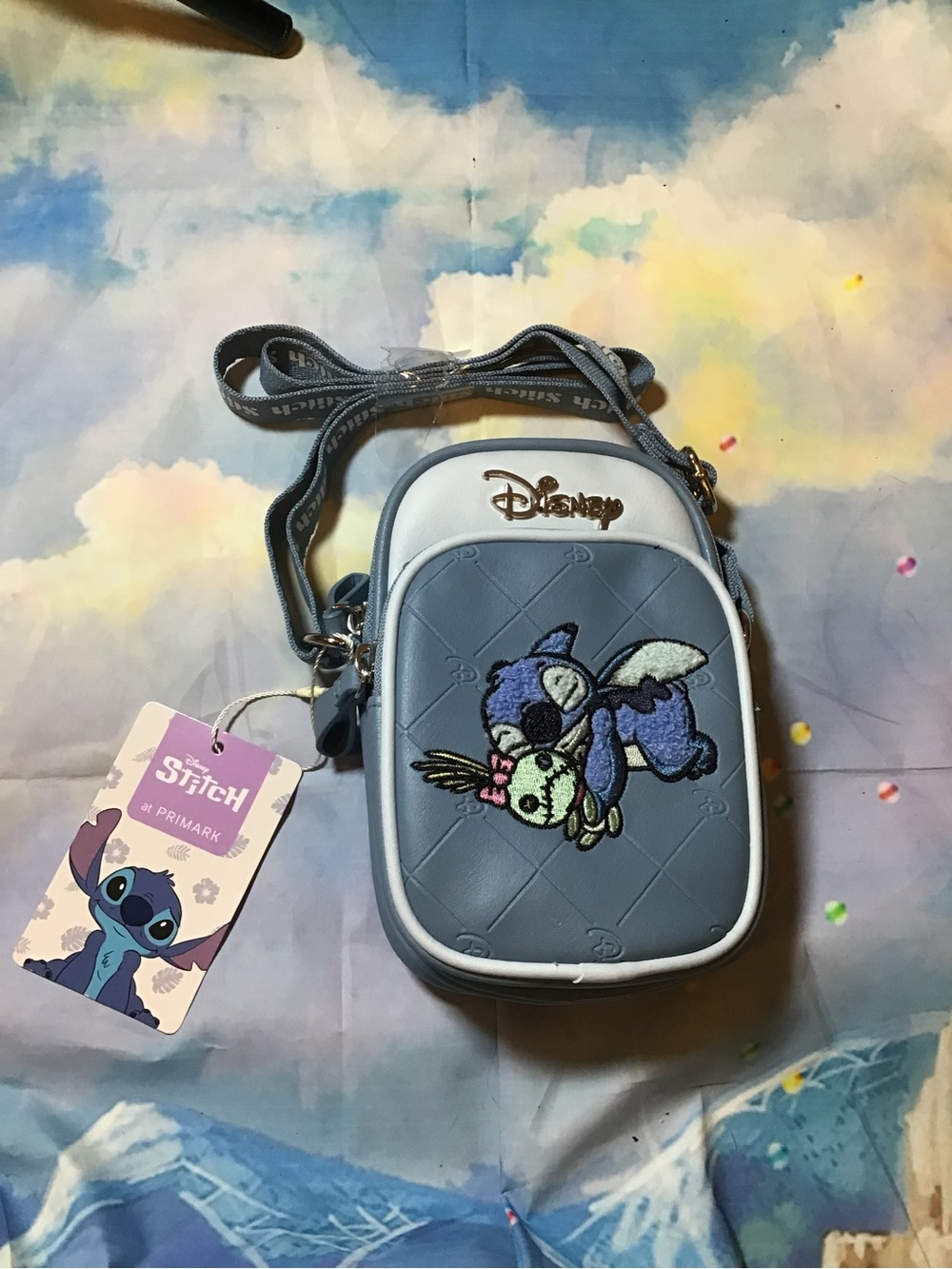 Disney primark stitch and Scrump blue crossbody cell phone holder bag-new